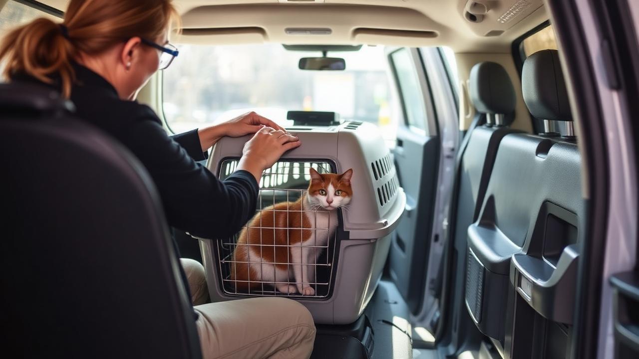 Pet taxi securing a carrier for a short trip