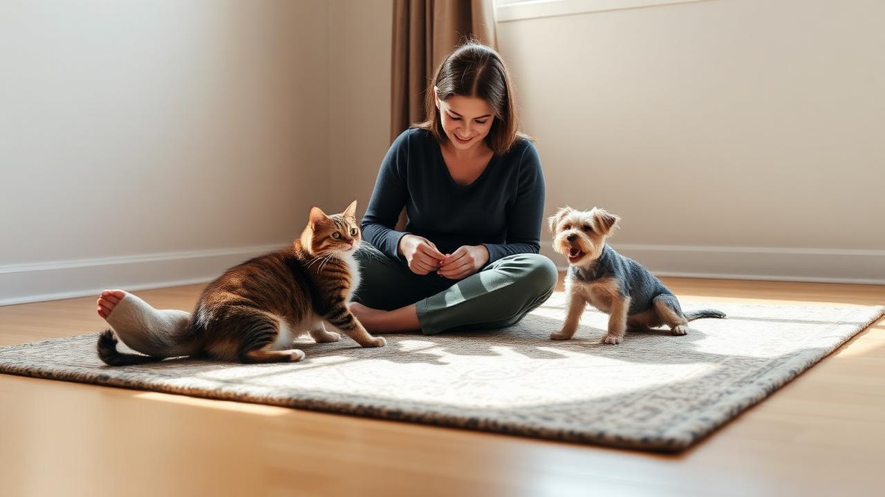 Pet sitter caring for a pet at home
