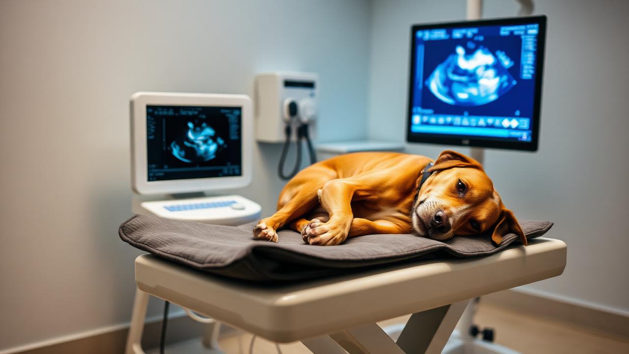 Veterinarian performing an ultrasound on a dog